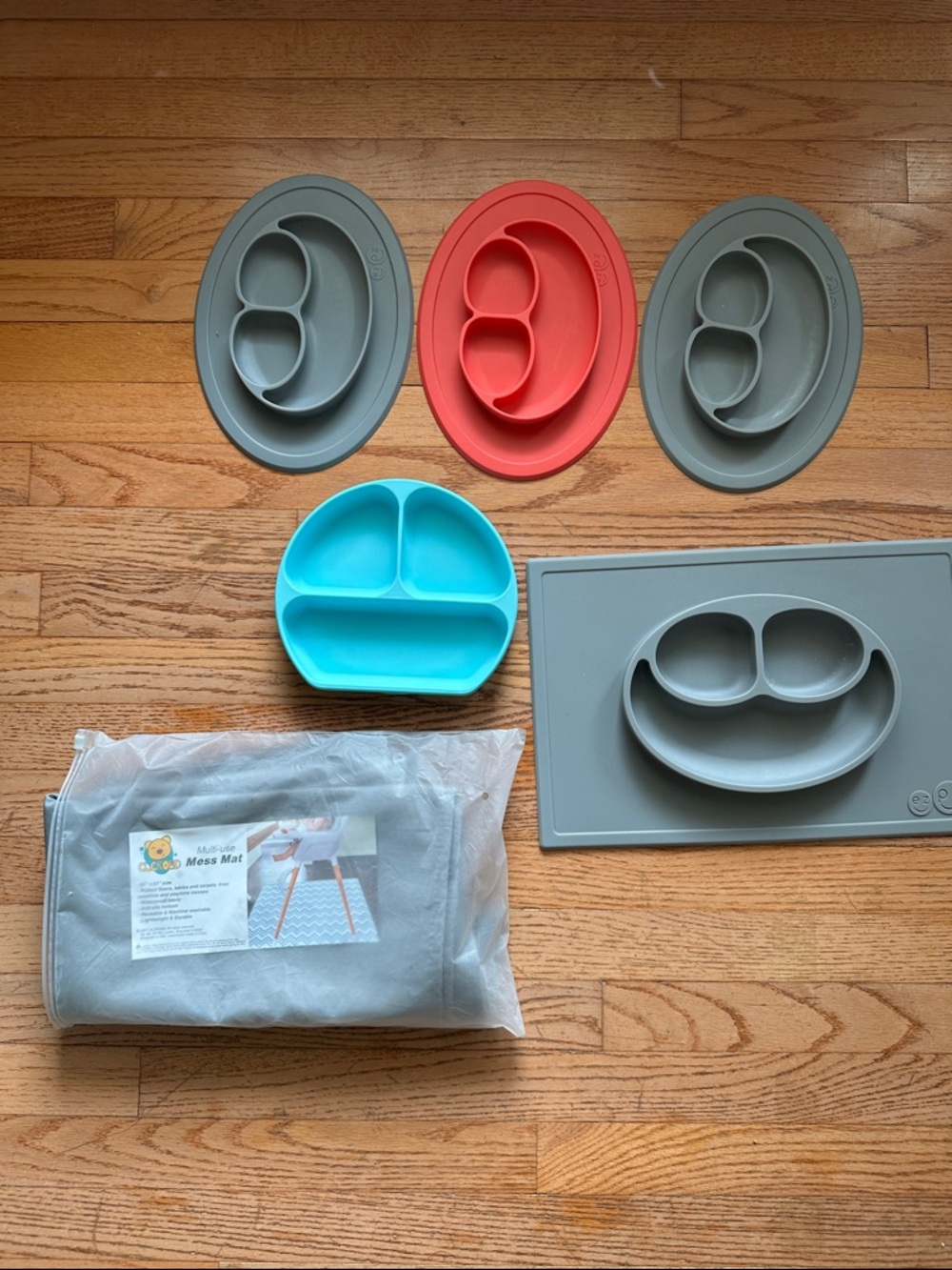Silicone Suction Divided Plates - Gray, Coral & Teal - Kids Mealtime Set